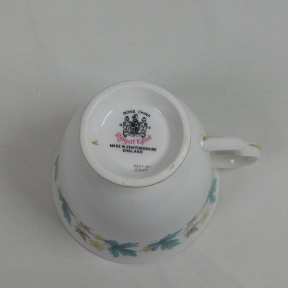 Royal Kent White With Blue Floral Design Bone China Cup And Saucer Set Vintage - Picture 8 of 11